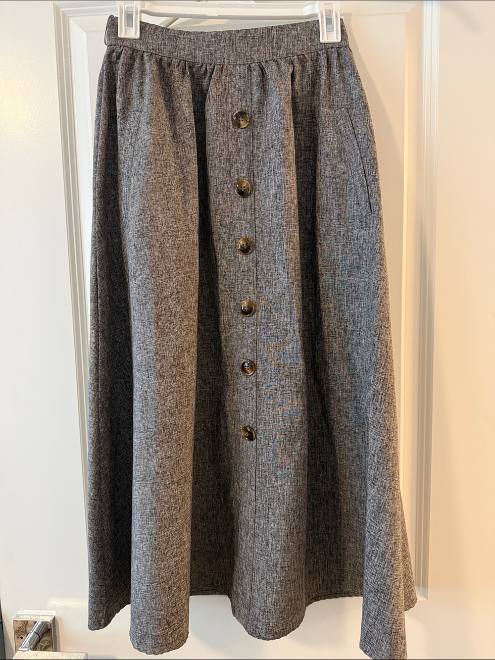 SHEIN Gray Button-Front Midi Skirt